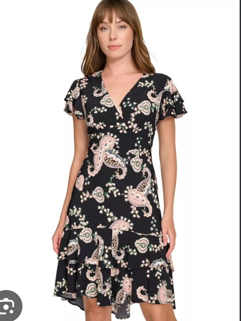 Tommy Hilfiger NWT Size 18 Black Paisley Floral Ruffle Midi Dress $119 Cocktail